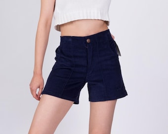 90s Navy Blue Corduroy Shorts, Deadstock - Petite XS, 24&quot;-26&quot; | Vintage NWT New Old Stock Mid High Rise Retro Shorts