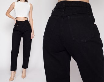 Small 90s Black High Waisted Mom Jeans 27" | Vintage Forenza Denim Tapered Leg Jeans