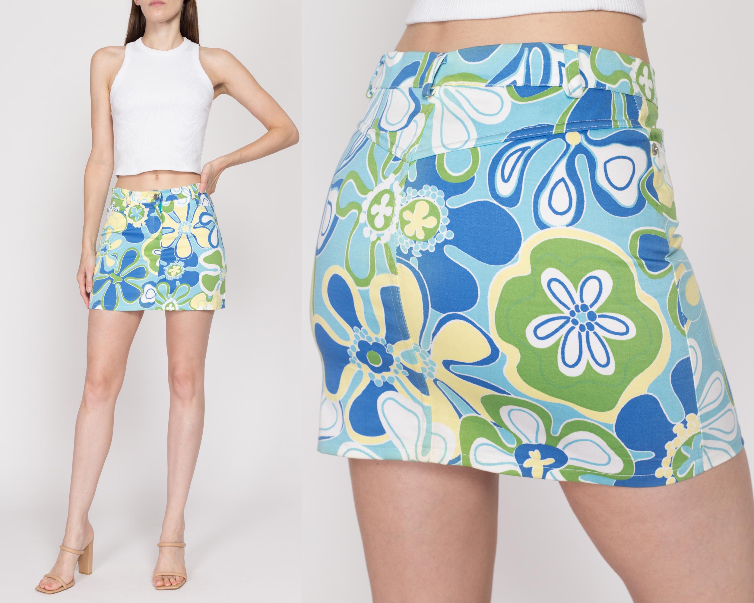 Xs-sm Y2K Flower Power Mid Rise Mini Skirt | Vintage Blue