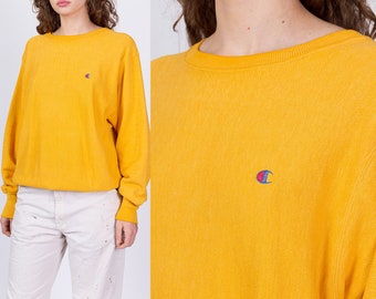 80s 90s Champion Reverse Weave Yellow Sweatshirt Men's Medium, Women's Large | Unisex Plain Streetwear Pullover