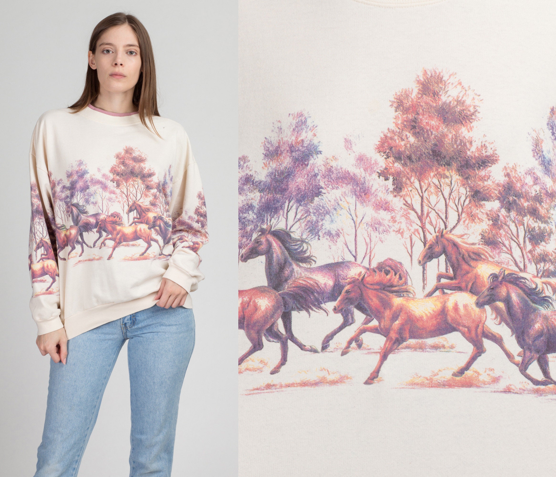 Vintage Running Horses Sweatshirt One Size 80s 90s - Etsy