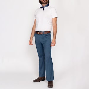 Vintage 70s Light Blue Bootcut Trousers (33) Textured Slacks Vintage 70s Light Blue Bootcut Trousers (33) Textured Slacks