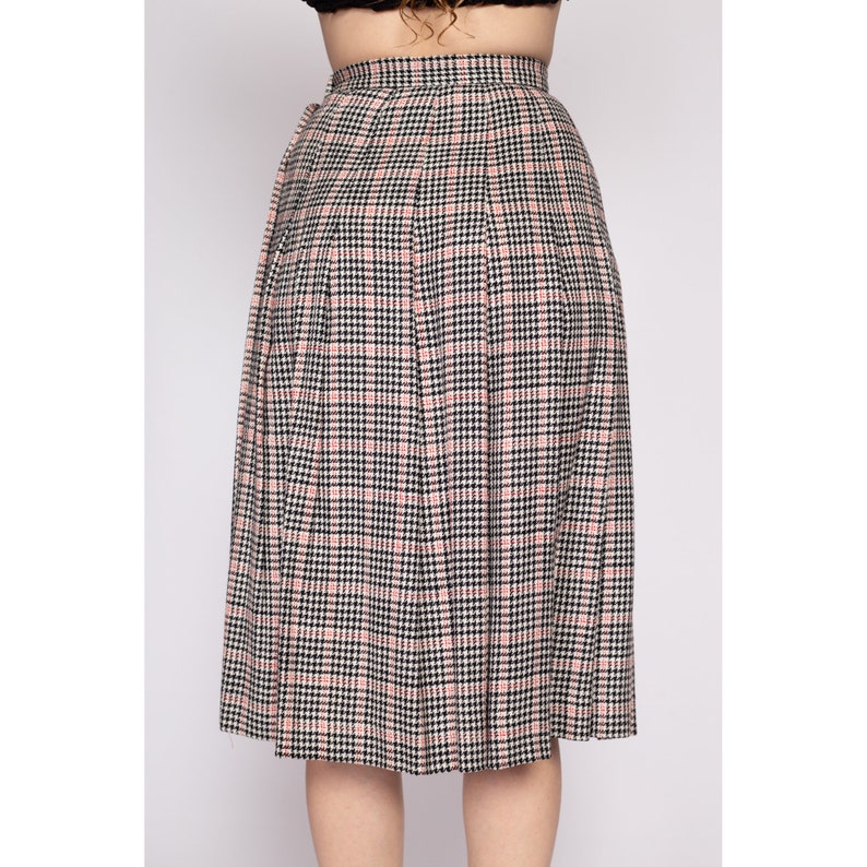 80s Houndstooth Pleated Midi Skirt Extra Small, 24 Vintage Micki Wool Blend High Waist Preppy Schoolgirl Skirt image 5