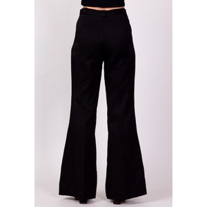 70s Black High Waisted Flared Pants Petite Small, 26 Vintage Minimalist Retro Flares Hippie Trousers image 5