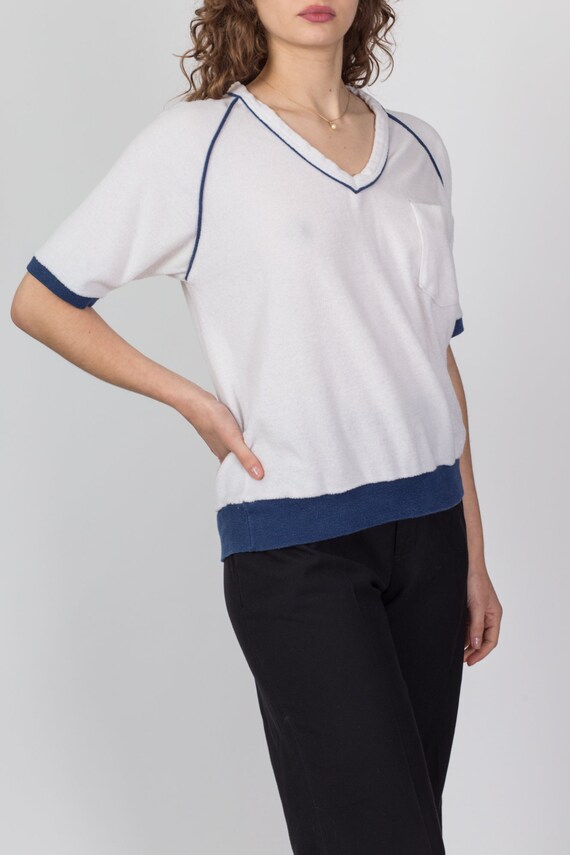Lrg-XL 80s White Terrycloth Pocket Shirt Unisex |… - image 4