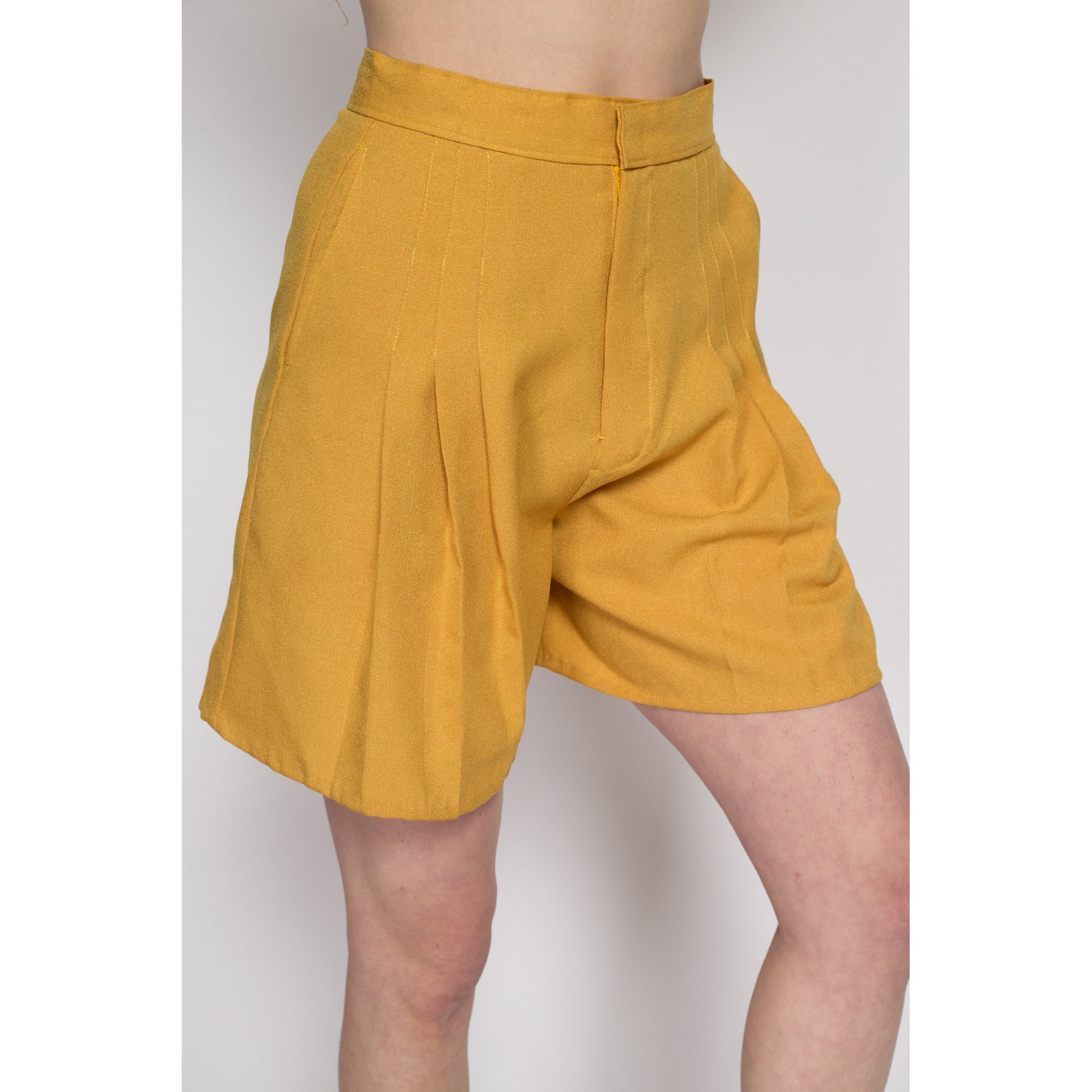 50's Mustard Yellow Textured High Waist Shorts main image 0