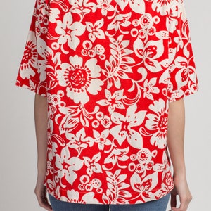 Large 60s 70s Hawaiian Floral Tiki Top Men's Vintage Red & White Button Up Aloha Shirt image 5