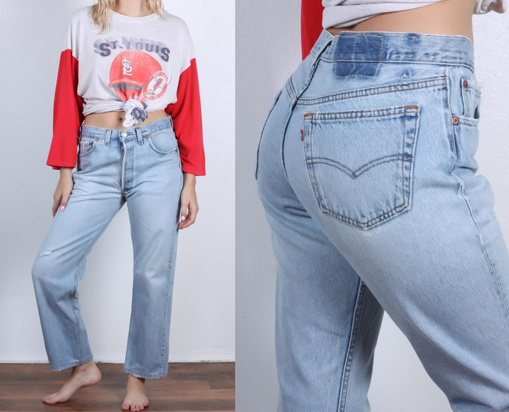 80s Levis Jeans Vintage 601 Ripped Denim Pants Straight Leg Mid