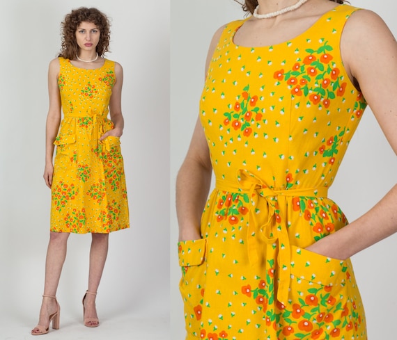 Small 60s Malia Honolulu Yellow Floral Pocket Dre… - image 1