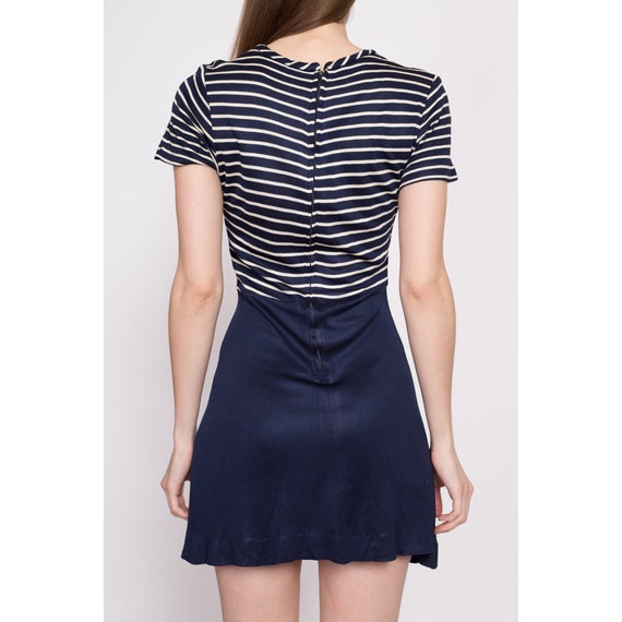 Small 60s 70s Nautical Striped High Slit Dress | … - image 5