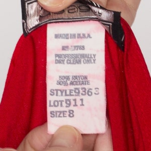 Small 80s Casadei Red Draped Back Midi Dress Vintage Designer Long Sleeve Blouson Shirtdress image 8
