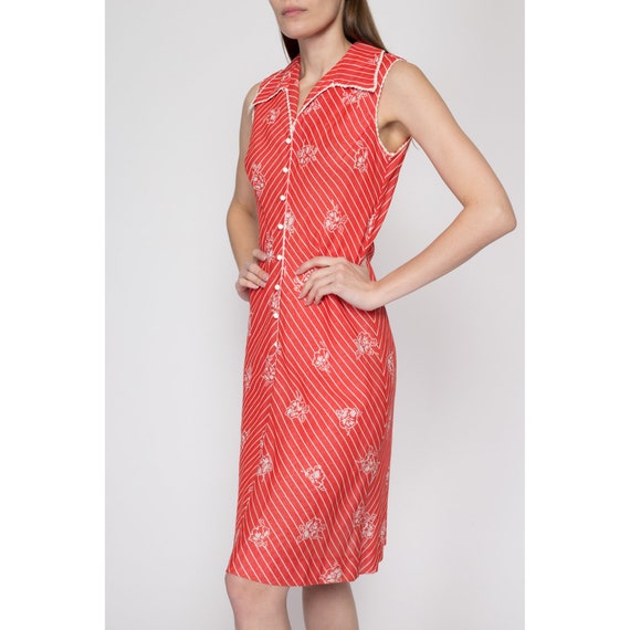 Sm-Med 60s 70s Red Floral A-Line Dress | Vintage … - image 4