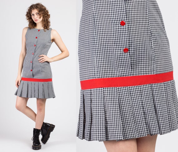 60s Black & White Gingham Mini Dress - Extra Small