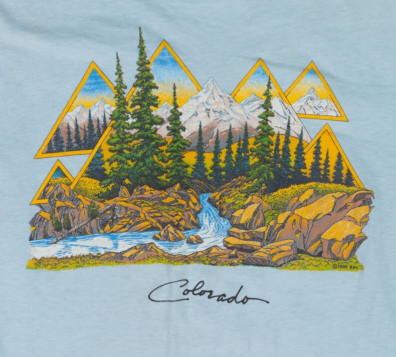 80s Colorado Alpine Graphic T Shirt Men's Small, Women's Medium Vintage Faded Blue Tourist Tee image 2