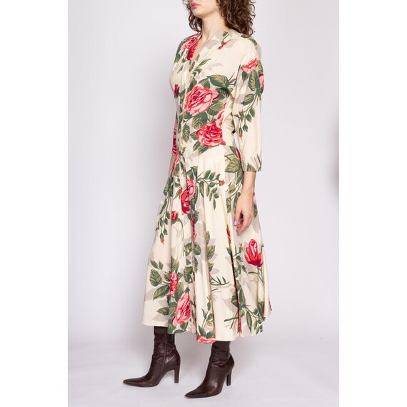 80s Nicole Miller Rose Floral Batwing Sleeve Dres… - image 3