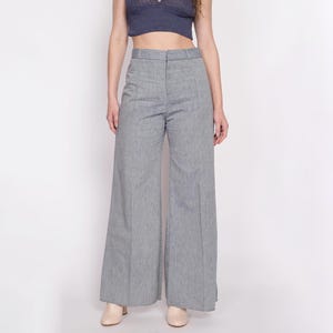 Mittelgroße 70er Jahre Graue Hohe Taille Hose mit weitem Bein 28&quot; | Vintage Weite Schlaghose Ausgestelltes Schlaghose