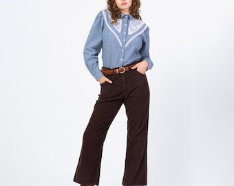 Vintage 70s Lee Riders Brown Corduroy Flares - 33x28 | Unisex Union Made Mid High Rise Bootcut Pants