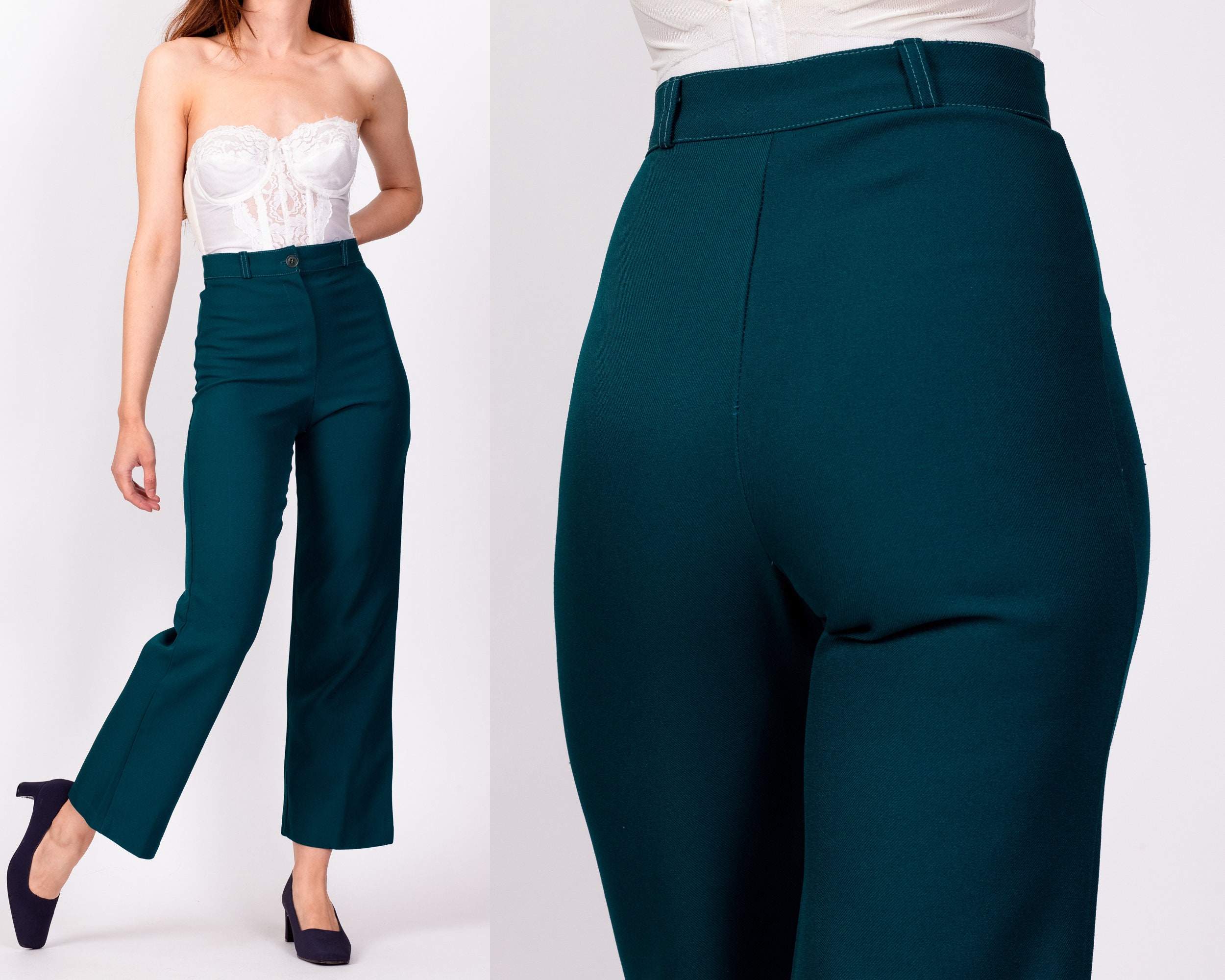 Slip-On Elasticated Polyester Blend Casual Women's Dark Green Trouser Pants  With Pockets (38