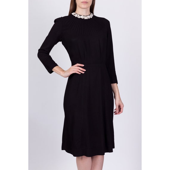 1940s Gothic Black & White Beaded Collar Dress - Peti… - Gem