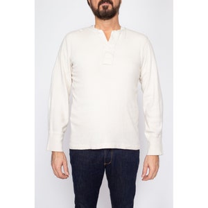 Medium 70s White Cotton Henley Thermal Shirt Vintage Plain Long Sleeve Undershirt Top image 2
