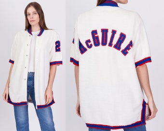 Groot jaren 1960 honkbal fleece jersey shirt heren | Vintage jaren '50 jaren '60 McGuire #24 Drukknop atletische uniforme top
