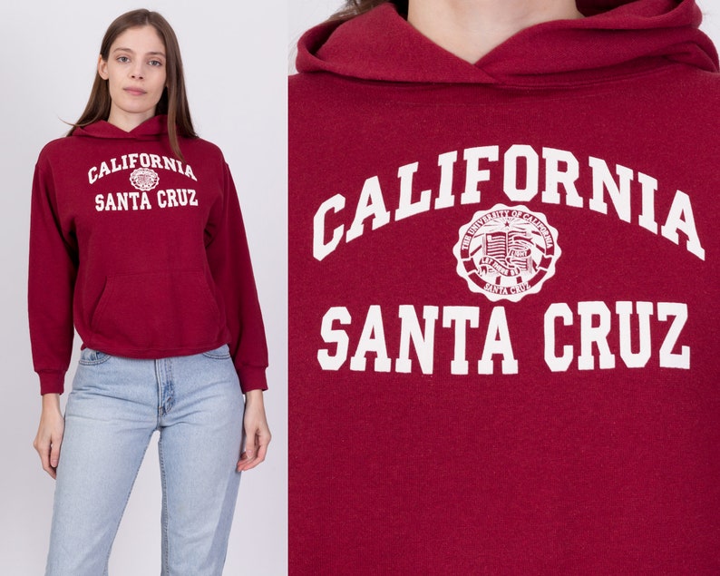 XS 90s University Of California Santa Cruz Cropped Hoodie Vintage Hooded College Sweatshirt image 1