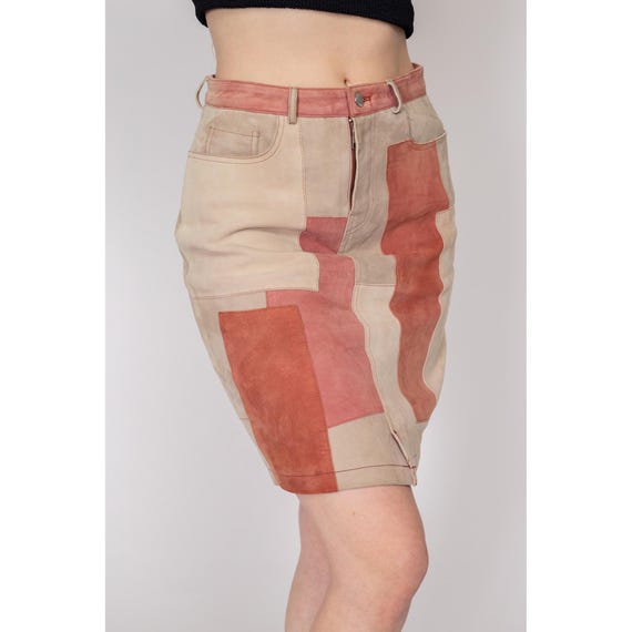 Medium Suede Patchwork Mini Skirt | Vintage High … - image 5