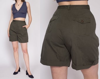 90s Olive High Waisted Pleated Shorts Medium, 27.5" | Vintage White Stag Cuffed Mom Shorts