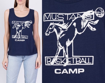 80s Mustangs Basketball Camp Tank Unisex Medium | Vintage Navy Blue Athletic Muscle Shirt