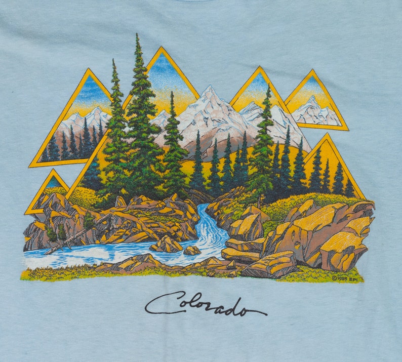80s Colorado Alpine Graphic T Shirt Men's Small, Women's Medium Vintage Faded Blue Tourist Tee image 3