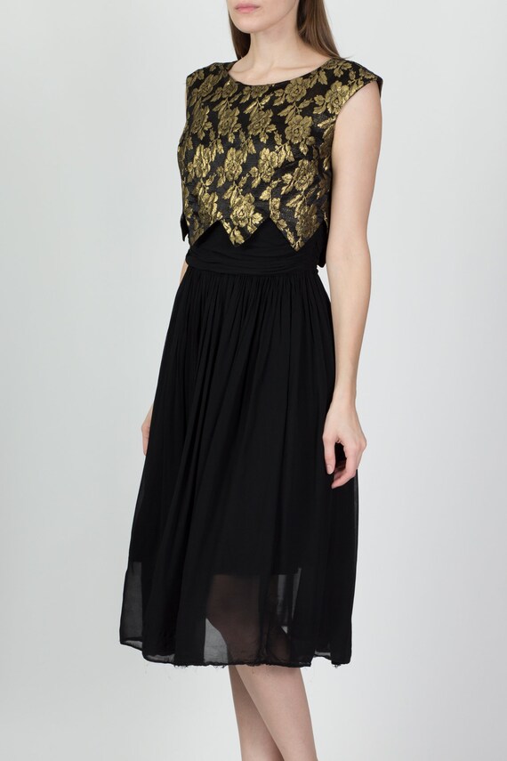 50s 60s Black & Gold Brocade Party Dress Small | … - image 4