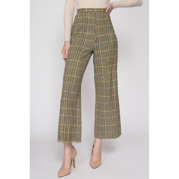 Small 70s Yellow & Blue Plaid High Waisted Pants … - image 2