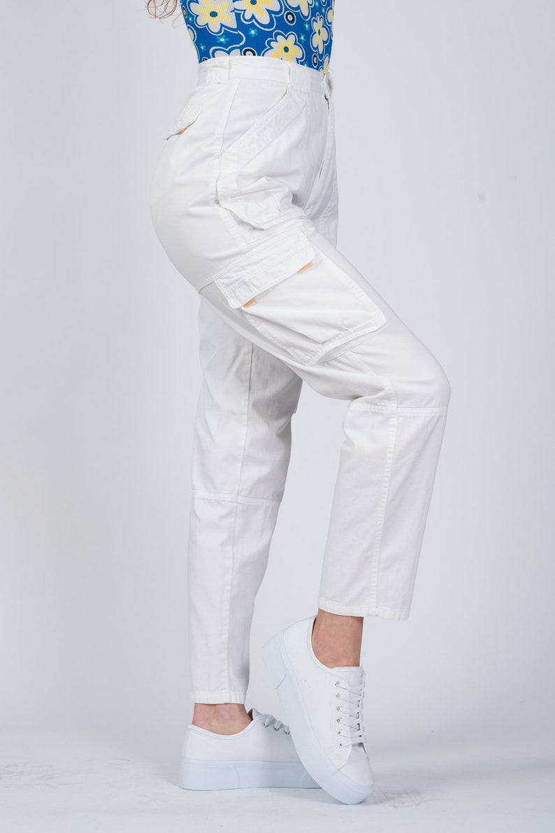 Small 80s Palmetto's White Cargo Pants 25.5 Vintage High Waist Pleated Cotton Trousers image 4