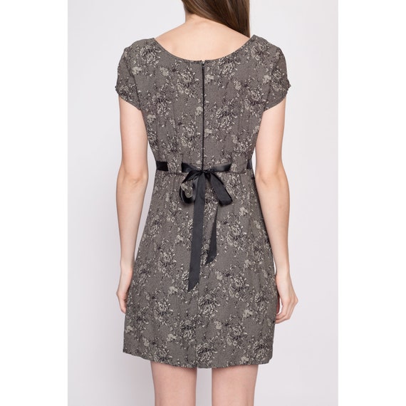 Small 80s Black Floral Satin Tie Mini Dress | Vin… - image 5