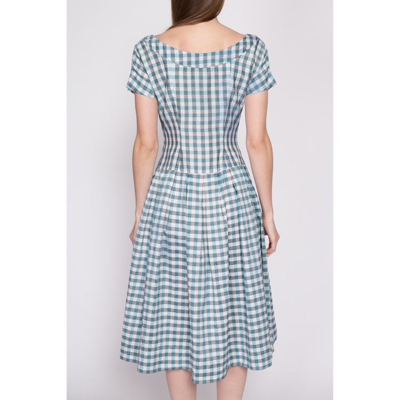 1940s Blue Gingham Midi Dress & Bolero Jacket Small Vintage 40s 50s Fit Flare Matching Two Piece Set image 5