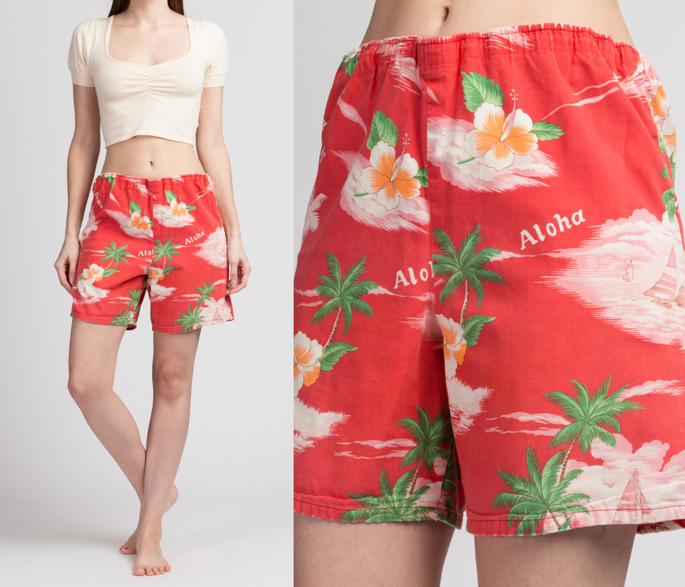 70s 80s Hawaiian Aloha Swim Shorts 