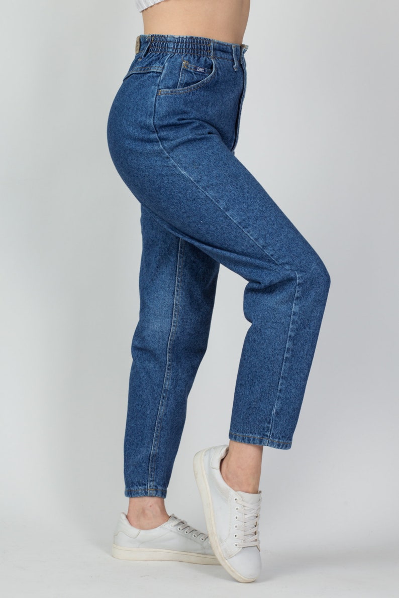 Vintage Lee High Waist Mom Jeans Medium 90s Medium Wash Denim Tapered Leg Ankle Jeans image 4