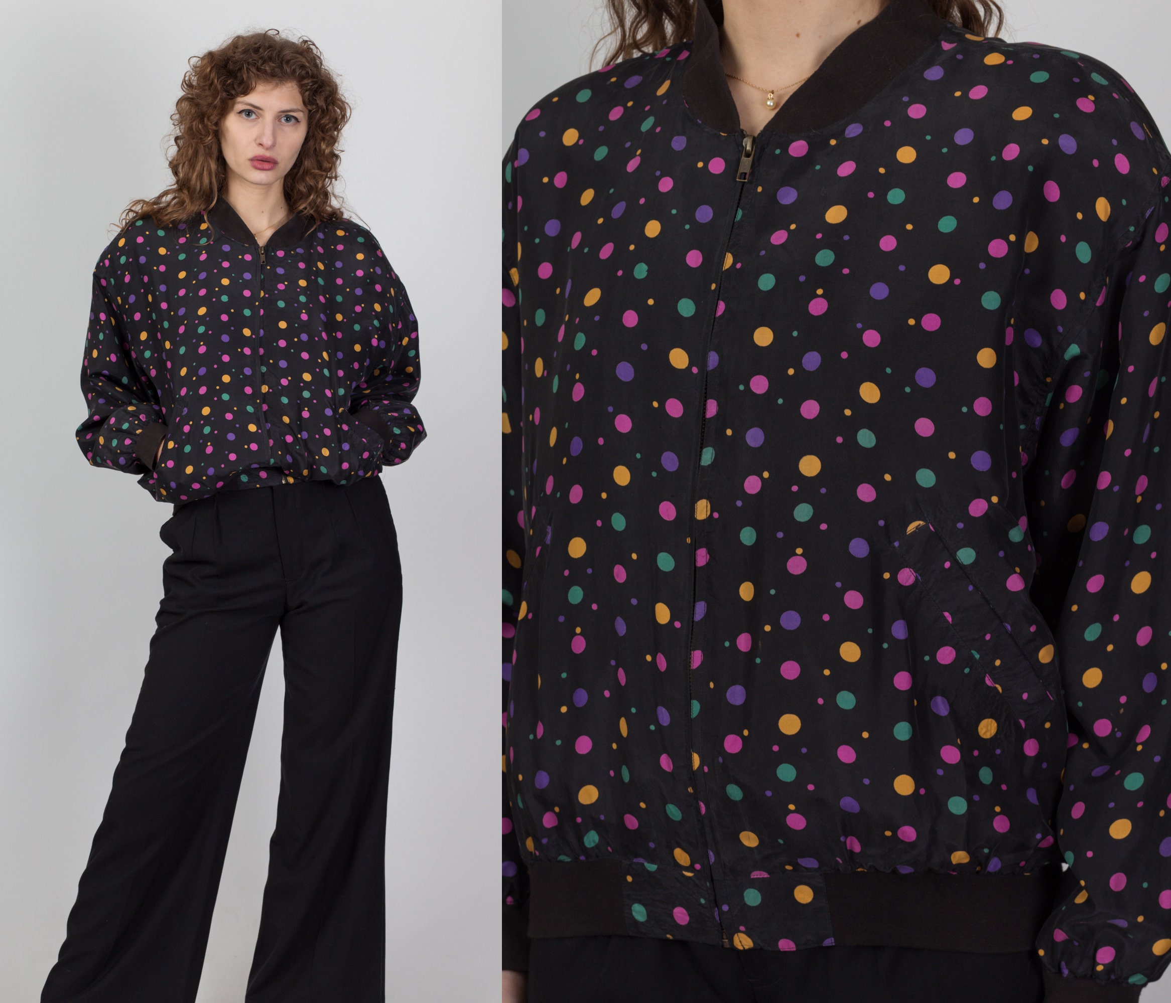 Polka dot bomber jacket clearance