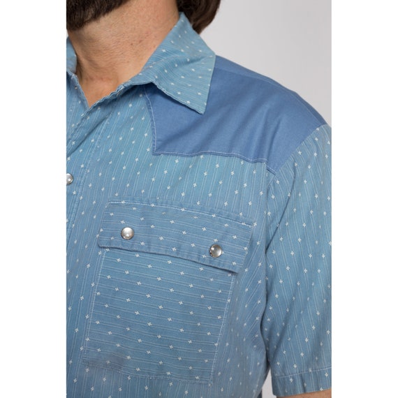 Large 70s Blue Pearl Snap Western Shirt | Vintage… - image 7