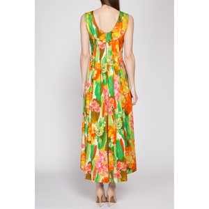 Small 60s Kaanapali Hawaiian Floral Watteau Maxi Dress Vintage Resort Wear Draped Back Column Kaftan Sundress image 6