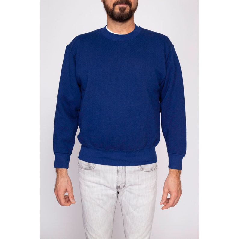 90s Dark Blue Crewneck Sweatshirt Men's Medium Vintage Fruit Of The Loom Unisex Plain Pullover image 2