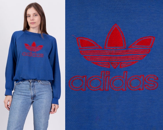 Medium 80s Adidas Trefoil Logo Distressed Sweatsh… - image 1