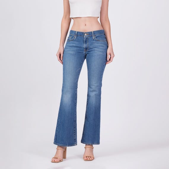 Buy Small Y2K Low Rise Bootcut Jeans Vintage Faded Medium Wash 