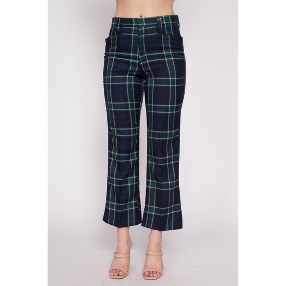 70s Blue & Green Plaid Kick Flare Trousers - Medium Short – Flying Apple  Vintage