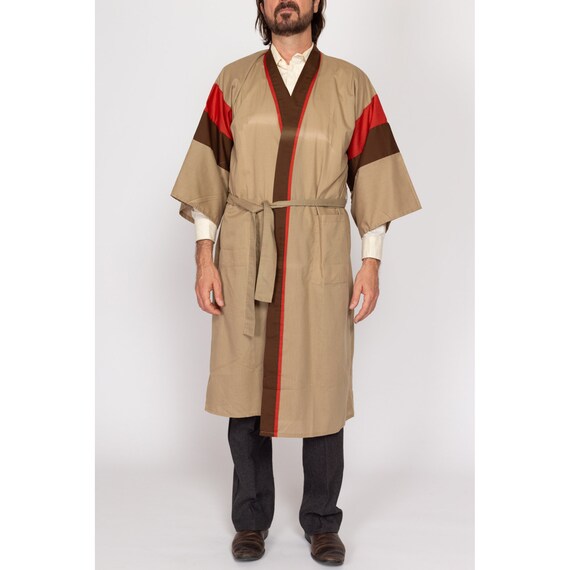 One Size 70s Tan & Red Color Block Robe | Vintage… - image 3