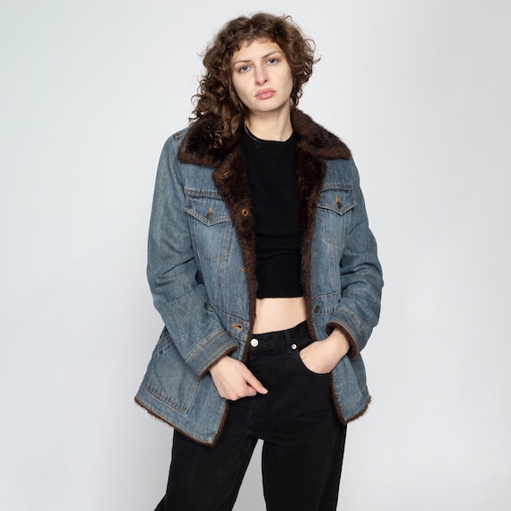 90s Denim Faux Fur Lined Jacket - Medium | Vintage Marvin Richards