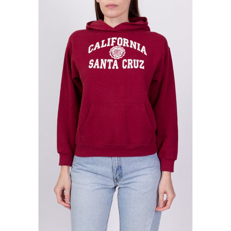 XS 90s University Of California Santa Cruz Cropped Hoodie Vintage Hooded College Sweatshirt image 2