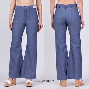 Sm-Med 70s Seafarer Deadstock Flared Unisex Sailor Dungarees 31x36 and 31x32 Vintage Chambray Bell Bottom Jeans image 5