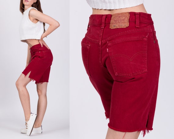 Small Vintage Levis 501 Red Cut Off Jean Shorts 2… - image 1