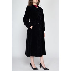 Medium 70s I. Magnin Black Velvet Maxi Trench Coat Vintage Gothic Belted Double Breasted Long Duster Jacket image 5